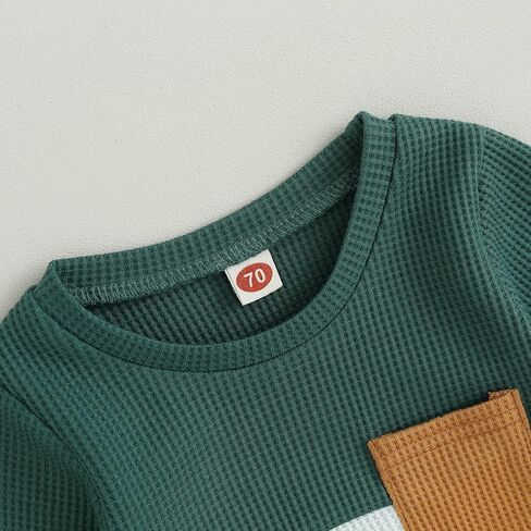 NZNDSHD طفل رضيع ملابس الخريف الهراء متماسكة التباين اللون ملابس طويلة الأكمام البلوز بلوزات جيوب فستان أطفال مع سروال داخلي in Kuwait