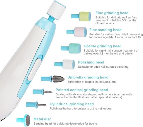 ماكينة تشذيب أظافر الأطفال الكهربائية، قابلة لإعادة الشحن مع مبرد أظافر خفيف، منخفض الضوضاء للأطفال حديثي الولادة، 4 أوضاع للتعديل تتضمن 8 رؤوس جلخ، مقص أظافر الأطفال in Kuwait