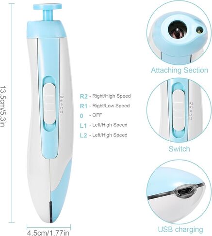 ماكينة تشذيب أظافر الأطفال الكهربائية، قابلة لإعادة الشحن مع مبرد أظافر خفيف، منخفض الضوضاء للأطفال حديثي الولادة، 4 أوضاع للتعديل تتضمن 8 رؤوس جلخ، مقص أظافر الأطفال in Kuwait