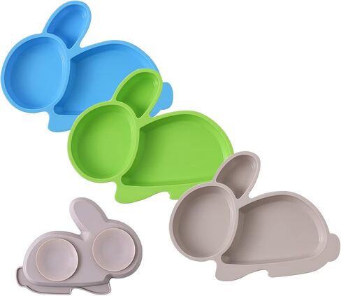 Baby plate 100% Silicone Toddler Plate Kid Plate| 3 Pc Set | Dinnerware Set Divided Baby Plates | Non-Slip, BPA Free | Dishwasher/Microwave Safe (Bright Pink, Grey& Purple in Saudi Arabia