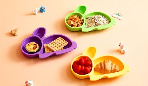Baby plate 100% Silicone Toddler Plate Kid Plate| 3 Pc Set | Dinnerware Set Divided Baby Plates | Non-Slip, BPA Free | Dishwasher/Microwave Safe (Bright Pink, Grey& Purple in Saudi Arabia