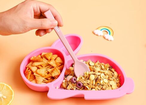 Baby plate 100% Silicone Toddler Plate Kid Plate| 3 Pc Set | Dinnerware Set Divided Baby Plates | Non-Slip, BPA Free | Dishwasher/Microwave Safe (Bright Pink, Grey& Purple in Saudi Arabia