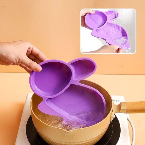 Baby plate 100% Silicone Toddler Plate Kid Plate| 3 Pc Set | Dinnerware Set Divided Baby Plates | Non-Slip, BPA Free | Dishwasher/Microwave Safe (Bright Pink, Grey& Purple in Saudi Arabia