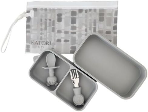 KATORI KIDS Suction Plate for Baby To Go | 5pc Travel Silicone Baby Plate Feeding Set with Travel Bag | Toddler Plate | Baby Travel Essential | Baby Bowl | Platos para Bebes (Boho Grey) in Saudi Arabia