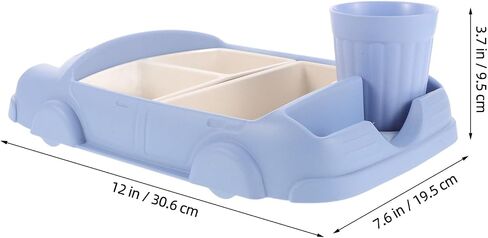 Toyvian Toddler Plate Divided Meal Tray, Car Shaped Plate Sections Dinner Dish with Cup Holder for Babies Kids Eating Food Grade Bamboo Fiber Platter for Child Blue in Kuwait