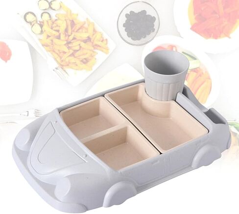 Toyvian Toddler Plate Divided Meal Tray, Car Shaped Plate Sections Dinner Dish with Cup Holder for Babies Kids Eating Food Grade Bamboo Fiber Platter for Child Blue in Kuwait
