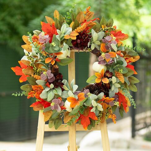 Fall Wreaths for Front Door, Sunflower Wreath with Pumpkins and Burlap Bows, Autumn Door Decor for Halloween Thanksgiving Farmhouse Holiday Indoor Outdoor Outside in Saudi Arabia