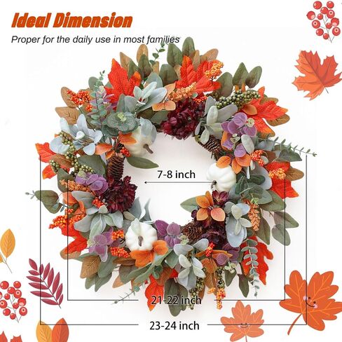 Fall Wreaths for Front Door, Sunflower Wreath with Pumpkins and Burlap Bows, Autumn Door Decor for Halloween Thanksgiving Farmhouse Holiday Indoor Outdoor Outside in Saudi Arabia