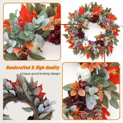 Fall Wreaths for Front Door, Sunflower Wreath with Pumpkins and Burlap Bows, Autumn Door Decor for Halloween Thanksgiving Farmhouse Holiday Indoor Outdoor Outside in Saudi Arabia