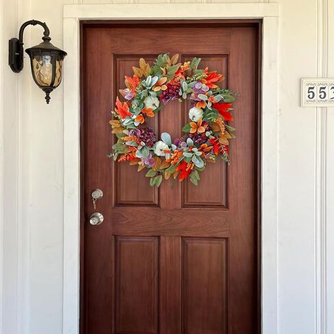 Fall Wreaths for Front Door, Sunflower Wreath with Pumpkins and Burlap Bows, Autumn Door Decor for Halloween Thanksgiving Farmhouse Holiday Indoor Outdoor Outside in Saudi Arabia