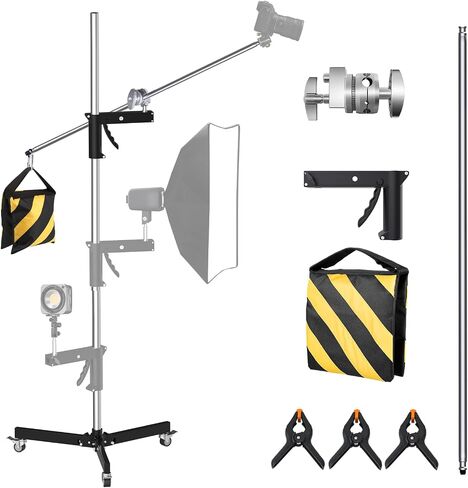 حامل إضاءة للتصوير الفوتوغرافي من LOMTAP C، طقم من الفولاذ المقاوم للصدأ بطول 8.20 قدم مع ذراع بوم 4.33 قدم، رأس دوار 360 درجة، قاعدة دوارة مع زنبرك عازل لإضاءة الاستوديو in Kuwait