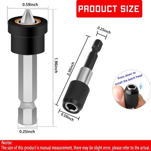 5pcs Premium Magnetic Drywall Screw Setter - PH2 Bits for Plasterboard Sheetrock Screw 1/4 Inch Hex Shank Positioning Bit Batch Head with 60mm Extension Socket Drill Bit Holder in Kuwait