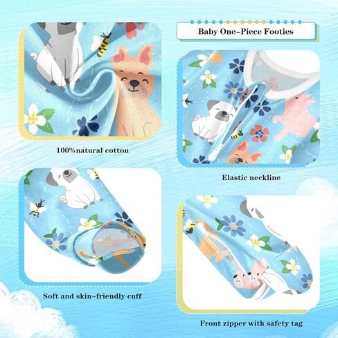 Dussdil Baby One-Piece Footies Newborn Rompers Pajamas Cotton Footed Pjs for Sleep Play Boys Girls in Kuwait