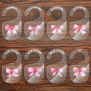 Acrylic Pink Bow Baby Closet Size Dividers Clear Hanging Clothes Dividers Baby Closet Organizers Thicken Baby Wardrobe Organizers for Home Nursery, 6.7 x 3.7 Inch, 8Pcs