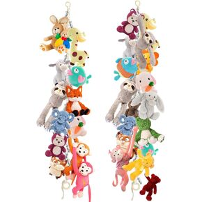 2PCS Stuffed Animal Hammock Corner - 78 Inch Stuffed Animal Storage with 40PCS Clips, Boho Stuff Animal Organizer with Wooden Ring Hanging Stuffed Animal Holder for Wall or Corner Nursery Collection