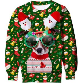 سترة Idgreatim للأولاد والبنات Ugly Christmas Sweater مضحكة ثلاثية الأبعاد بأكمام طويلة لعيد الميلاد مع الصوف مقاس 4-16