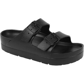 Women's Comfort Slides Double Buckle Adjustable EVA Flat Sandals - Broadened Foot Design