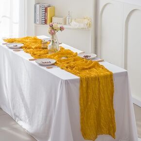 White Table Runner and Decorations - Cheese Cloth Elevate Your Decor with a Variety of Styles – 160" Long Burlap Table Runner Perfect for Thanksgiving, Baby Shower,Birthday and Wedding