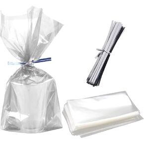 the florist Supply Shop by DecoWraps Individual Twist-Tie Treat Bags | 6 x 10 In Clear Goodie Bags for Party Favors | Candy Bags with Ties | 200 Bags