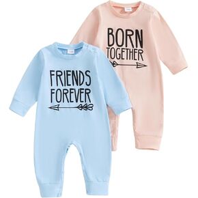 Newborn Baby Twins Matching Outfits Baby Girl Boy Born Together Friend Forever Romper Jumpsuit Bodysuit Fall Clothes