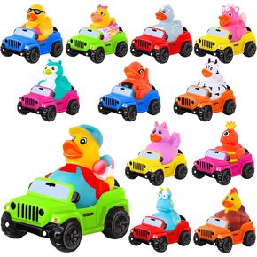 24 Pcs Jeep Ducks Rubber Ducks, 3.5 Inch Jeep Ducks for Ducking, Jeeps Suitable for 2 Inch Ducks, 12 Rubber Ducks Assortment with 12 Jeeps, Baby Bath Toy Christmas Party Favors Birthdays Gifts