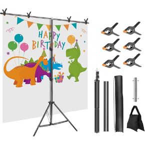 T-Shape Backdrop Stand,5×6.5FT Adjustable Photo Background Stand Kit with 6 Spring Clamps,1 Carry Bag,1 Sandbag and 2 Crossbars,Portable Photography Studio Backdrop Support Stand for Parties Wedding