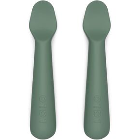 Lalo Little Spoon Set - 2 Piece Baby Spoons Set for Infants & Babies - Made From Food Grade Silicone Dishwasher Safe - Baby Feeding Essentials for Early Stage Mealtime - Olive