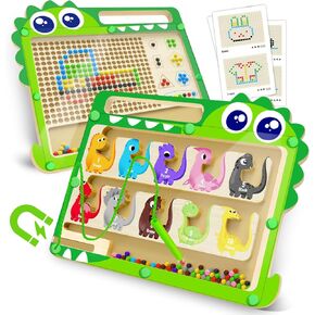2-in-1 Dinosaur Magnetic Color and Number Maze & Drawing Board Educational Montessori Wooden Toys, Color | Number |Counting, Learning Fine Motor Sensory Toys, for Boys & Girls 3 + Years Old
