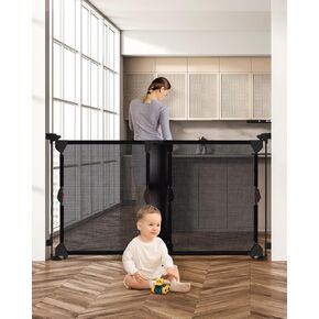 dearlomum 28-38.5" Baby Gate Retractable Gates for Stairs, Mesh Dog Gate, No Bottom Bar Bidirectional Door Opening,One-Handed Open, Child Safety Gates for Hallways and Doorways, Indoor/Outdoor
