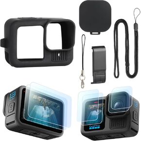 HSU Silicone Sleeve Case for GoPro Hero 13 Black, Battery Side Cover & Screen Protectors & Lens Caps & Lanyard, GoPro Hero 13 Black Accessories Kit