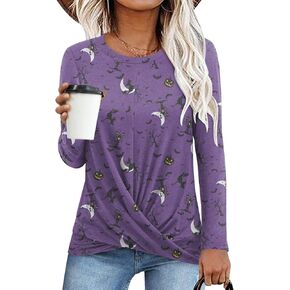 Anymiss 2024 Womens Winter Long Sleeve Shirt Casual Spring Tunic Tops Twist Front Blouse Crewneck T-Shirts