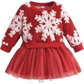 Sasaerucure Toddler Baby Girl Christmas Outfit Fluffy Snowflake Shirt Tulle Tutu Skirts Little Girl Christmas Dress Clothes