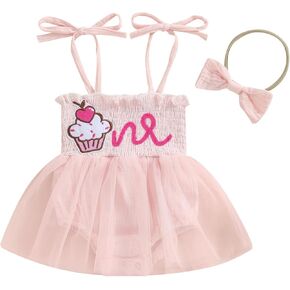 1-st Birthday Outfit Girl Baby First Birthday Cake Smash Dress Tutu Romper Sweet Berry One Year Old Outfits in Kuwait