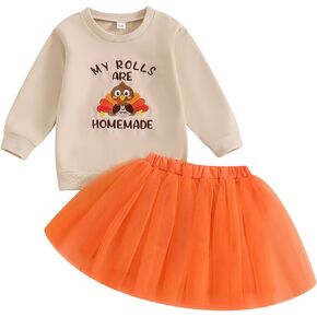 Toddler Baby Girl Thanksgiving Outfit Vintage Sweartshirt and Tulle Tutu Skirts Little Girls Dress Cute Clothes (My Rolls are Homemade Turkey, 12-18 Months)