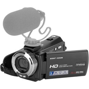 Andoer V12 1080P Full HD 16X Digital Zoom Recording Video Camera Portable Camcorder with 3.0 Inch Rotatable LCD Screen Max. 30 Mega Pixels Support Night Vision Face Detection Face Beautification