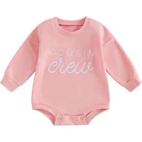 Newborn Baby Boy Girl Bubble Romper Cousin Crew Embroidery Long Sleeve Bodysuit Infant One Piece Fall Outfit