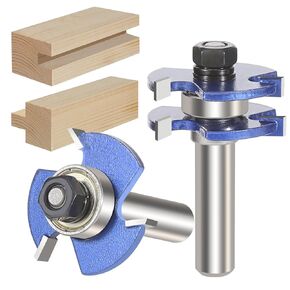 Tongue and Groove Router Bit Set, 1/2 Inch Shank 2PCS Wood Router Bits Kit, 3 Teeth T Shape Adjustable Milling Cutter Joint Assemble Woodworking Tools for Door, Drawer, Shelve, Cabinet