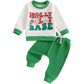 Toddler Baby Boy Christmas Outfit Winter Clothes Contrast Color Santa Graphic Crewneck Sweatshirt + Pants Set