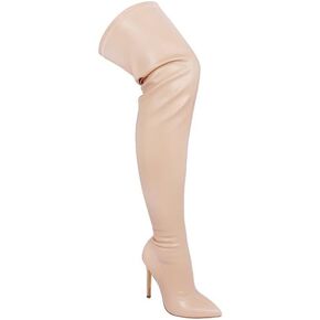 Liliana Women Stretchy PU Thigh High Boot Pointed Toe Stiletto Hight Heel Over The Knee Boot