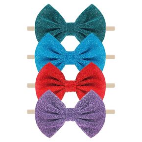 4Pcs Baby Bow Headbands Newborn Infant Toddler Soft Cloth Elastics Bows Hairband Handmade Hair Accessories for Girls Boys (Burgundy + Beige + White + Pink)