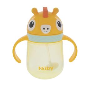 Nuby Clik-it Soft Silicone Straw Trainer Cup – No Spill, 360 Weighted Straw, Click Lid to Lock, 8oz Baby Straw Cup for Toddlers, 12m+, Giraffe