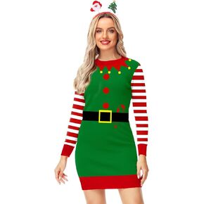 AOBUTE Women Halloween Sweater Dress Funny Holiday Cosplay Kint Pullover