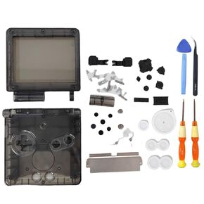 Hzxkqmil Replacement Full Shell Housing Case for Game Boy Advance SP GBA SP Console, High Quality Transparent Cover with Buttons Screws Kit + Screwdrivers Repair Tools (Clear Sparkle)