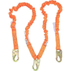 Malta Dynamics 6' Single Leg Stretch Internal Shock Absorbing Lanyard with 1 Rebar Hook and 1 Steel Snap Hook, OSHA/ANSI Compliant