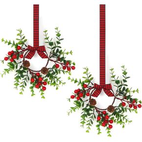 Mini Faux Cabinet Wreaths - Set of 6 Kitchen Cabinet Decorative Hanging Artificial Green Leaf Wreaths with Jute Cord Tape, Perfect for Cabinet Wall, Window and Front Door Decorations