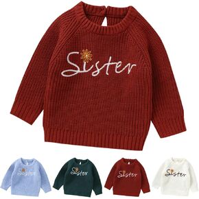 Toddler Girls Matching Embroidered Letter Pullover Sweaters, Fall/Winter Outfits