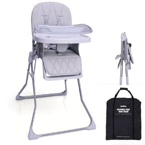 Foldable Baby High Chair with Easy Clean Double-Layer Tray, Adjustable Foot Rest, Safety First 5 Point Harness, Compact Space Saver Baby Feeding Chair Portable for Travel