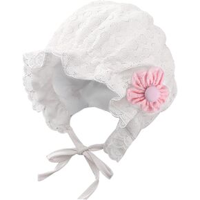 Baby Girl Bonnet Lace Brimmed Baby Hats Lovely Bonnet with Flowers Lacy Beanie Cap for Infant Newborn Toddler