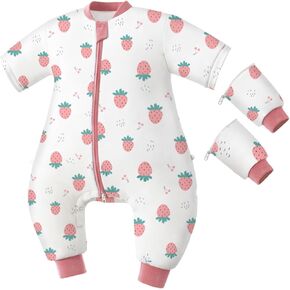 Toddler Sleep Sack with Feet, 1.0 TOG Removable Long Sleeve Combed Cotton Sleep Sack with Legs, Soft Wearable Blanket Baby Sleeping Bag for Kids 24-36 Months