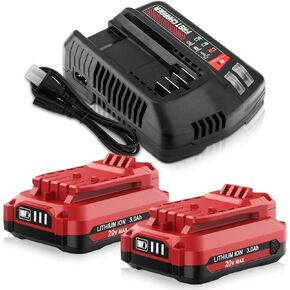 2 حزم 20V 3.0Ah CMCB202 استبدال البطارية لبطارية Craftsman 20V وشاحن CMCB104 متوافق مع بطارية Craftsman V20 CMCB202 CMCB202-2 CMCB204 CMCB204-2 CMCB201 CMCB206 CMCB209 CMCD700C